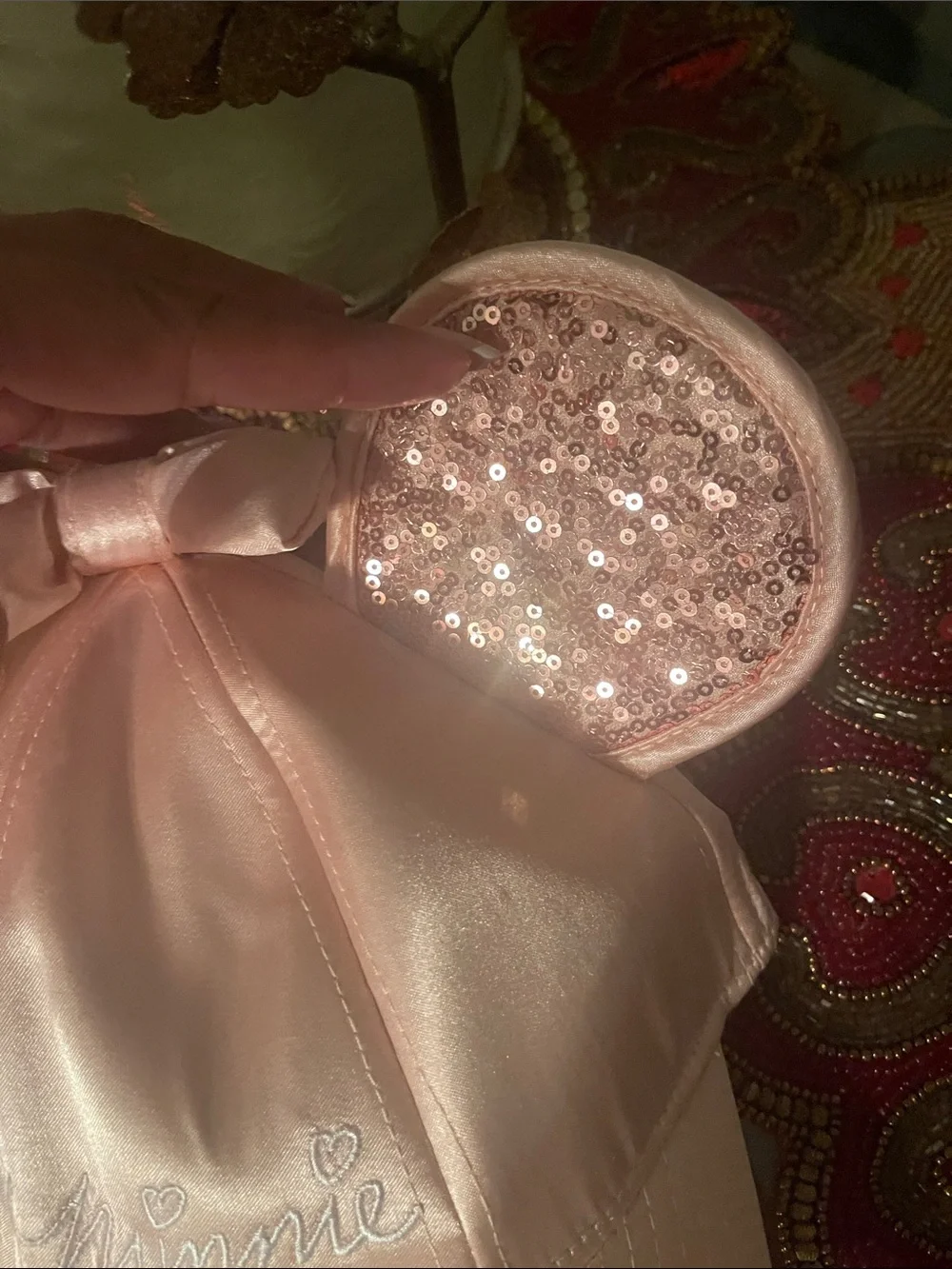 Disney Light Pink Satin Minnie Baseball Cap with Sequin Ears